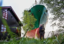 El hombre en Noruega que despertó en la mañana y encontró un enorme buque de carga en su jardín